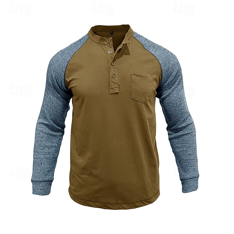 Herren T-Shirt mit Knöpfen T Shirt Henley Hemd T-Shirt Langarm Henley Frühling & Herbst Farbblock Mode Designer Basic Patchwork Urlaub Straße Ausgehen Königliches Blau Blau Armeegrün Top T-Shirt für 2025 - $32.99 –P14