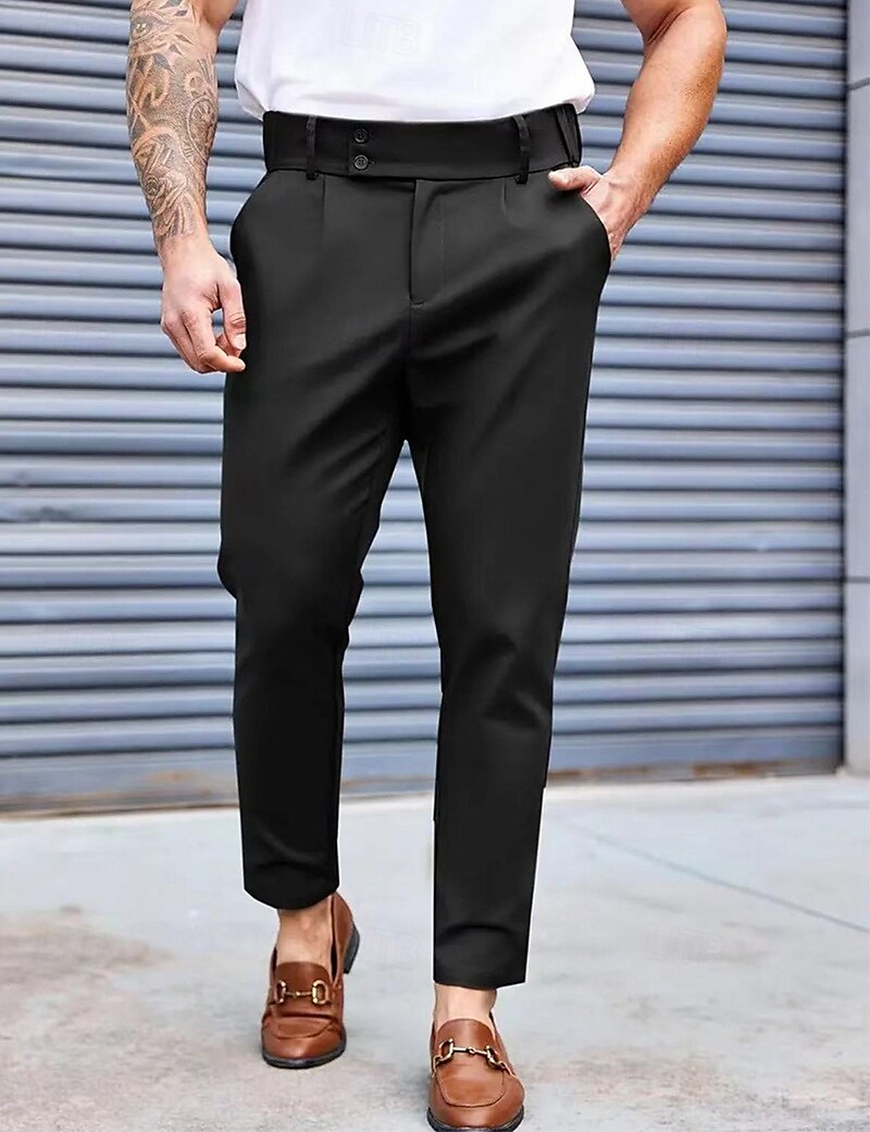 Herren Anzughosen Karottenhose Hose Hosen Anzughose Gefaltet Tasche Glatt Komfort Weich In voller Länge Formal Hochzeit Geschäft Modisch Strassenmode Schwarz Blau 2025 - $27.99 –P1