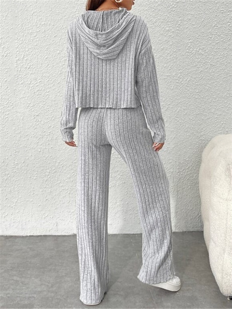 dam loungewear set ren färg mode basic street gå ut flygplats stickad hoodie som andas långärmad huvtröja byxa höstkläder 2025 - $31.99 –P2