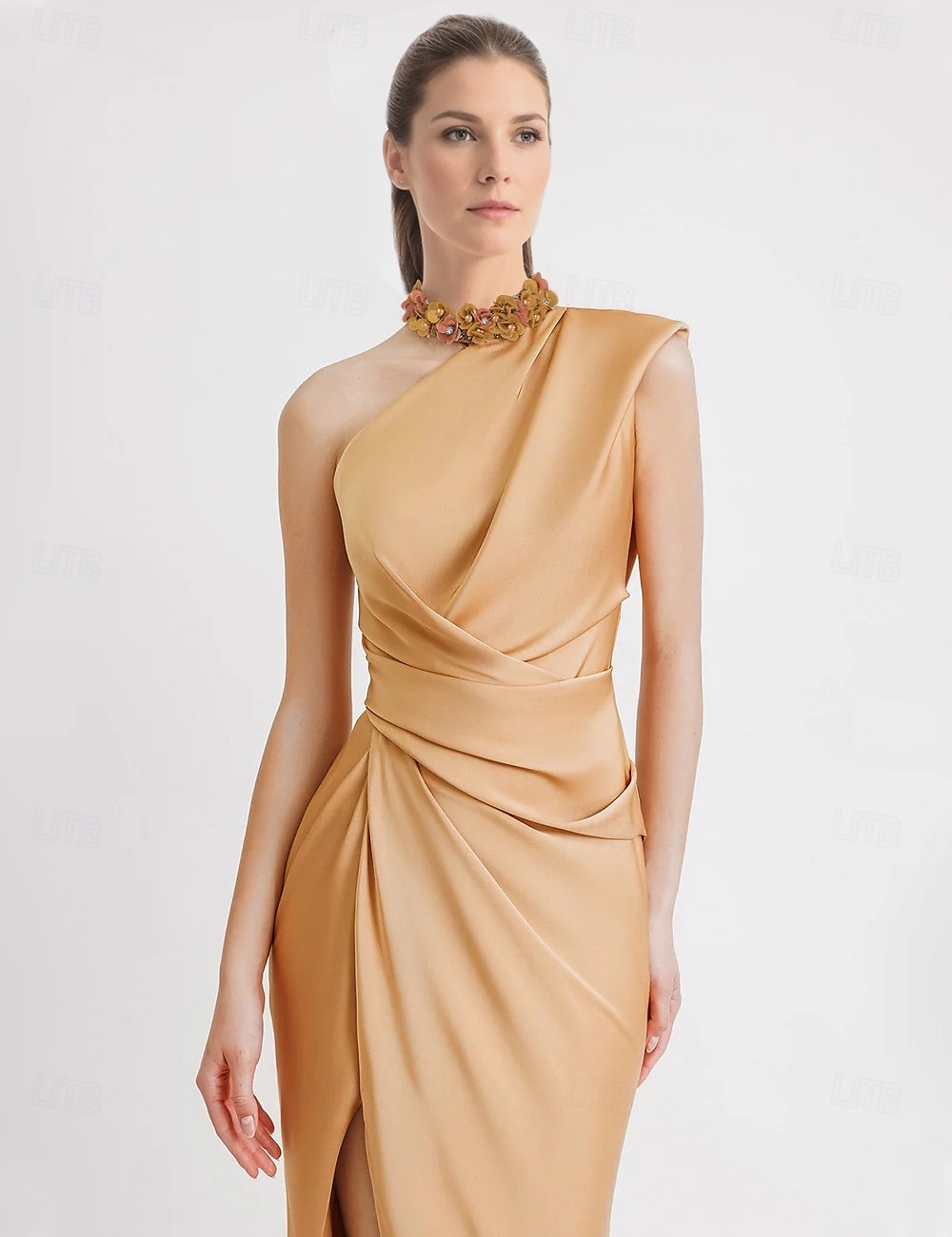Sheath Evening Gown Elegant Dress Formal Floor Length Sleeveless One Shoulder Pocket Satin with Appliques dress to impress 2025 - $171.99 –P4
