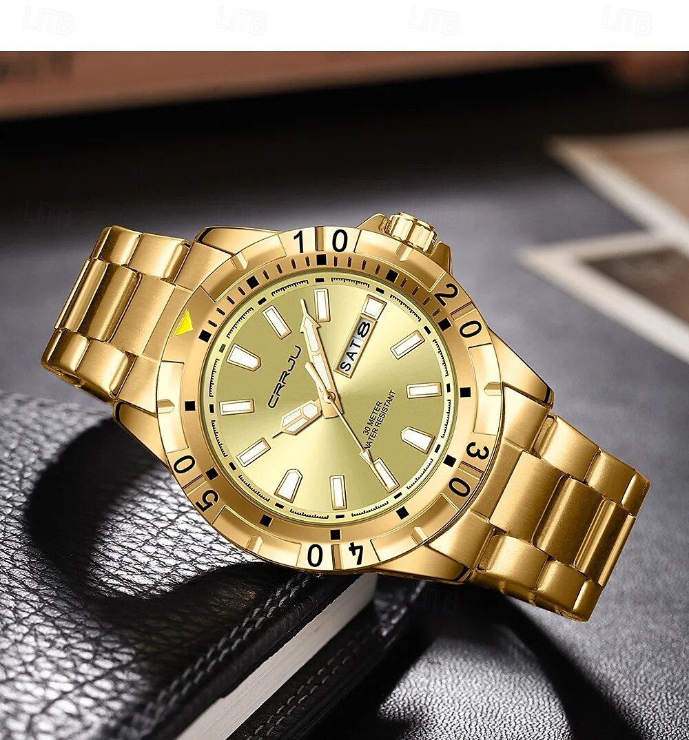Crrju top original hommes montre à quartz vert montre étanche pour hommes en acier inoxydable quartz hommes montre de luxe montre-bracelet lumineuse de 2025 ? $28.99 –P3