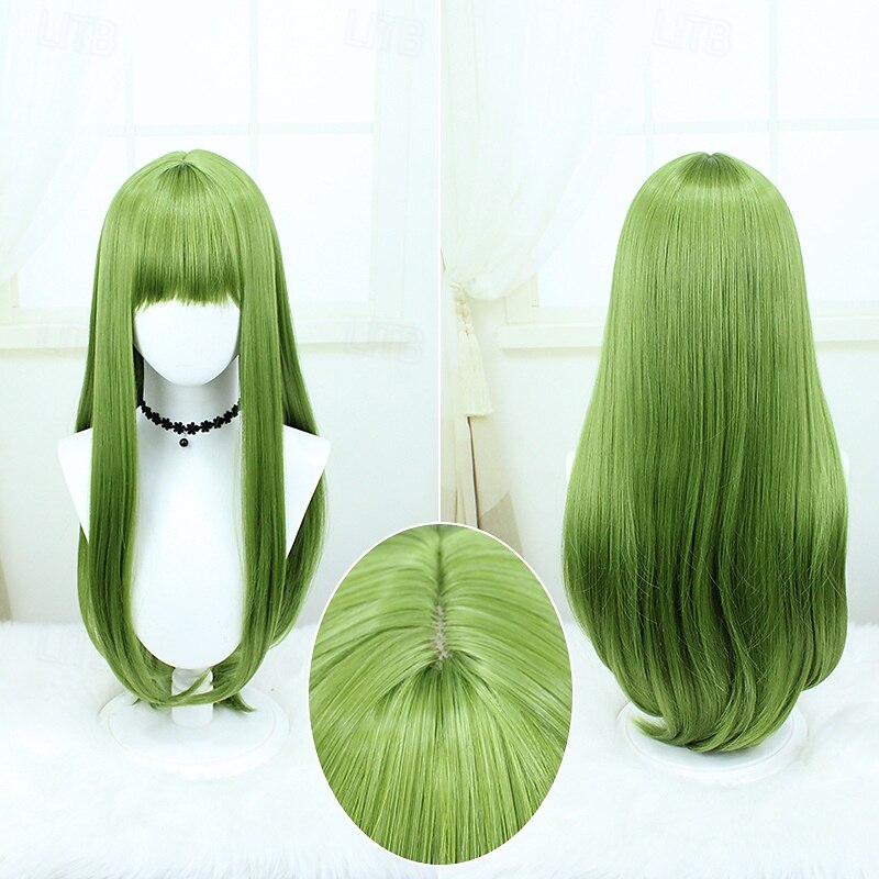parrucca cosplay anime - 23,62 pollici verde erba capelli lunghi e lisci, resistente al calore del 2025 a $21.99 –P4