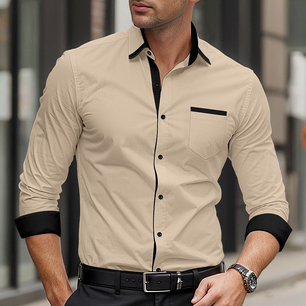 Herren Hemd Oberhemd Bügelfreies Hemd Knopfhemd Farbblock Hochzeit Täglich Hellblau Schwarz Weiß Hellgrün Langarm Umlegekragen Frühling & Herbst Bekleidung Patchwork 2025 - $25.99 –P1