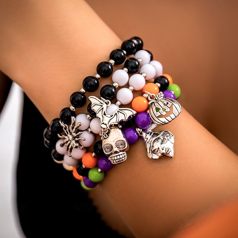 5 stuks Dames Armbanden met ketting en sluiting Kralenarmband Vintage armband kralen Schedel Dier Punk Vintage Modieus Gepersonaliseerde Stijlvol Muovi Armband sieraden Regenboog Voor Feest Halloween 2025 - $15.99 –P2