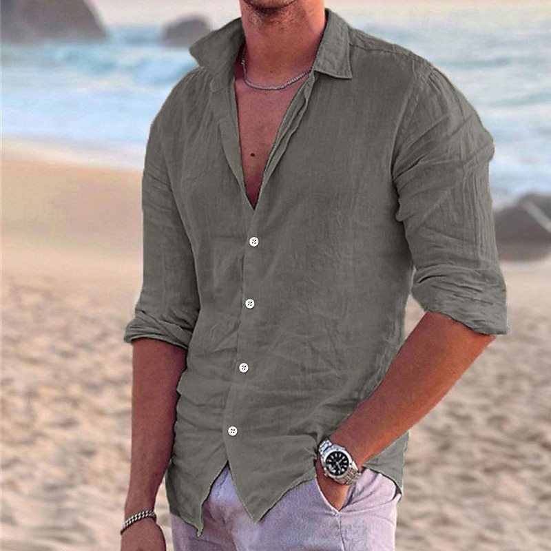 Homme Chemise Chemise Lin Chemisette Chemise d'été Tenues de plage Chemise boutonnée Couleur unie Extérieur Vacances Noir Blanche Rose Claire Bleu manche longue Col rabattu Printemps été Vêtement de 2025 ? $22.99 –P9