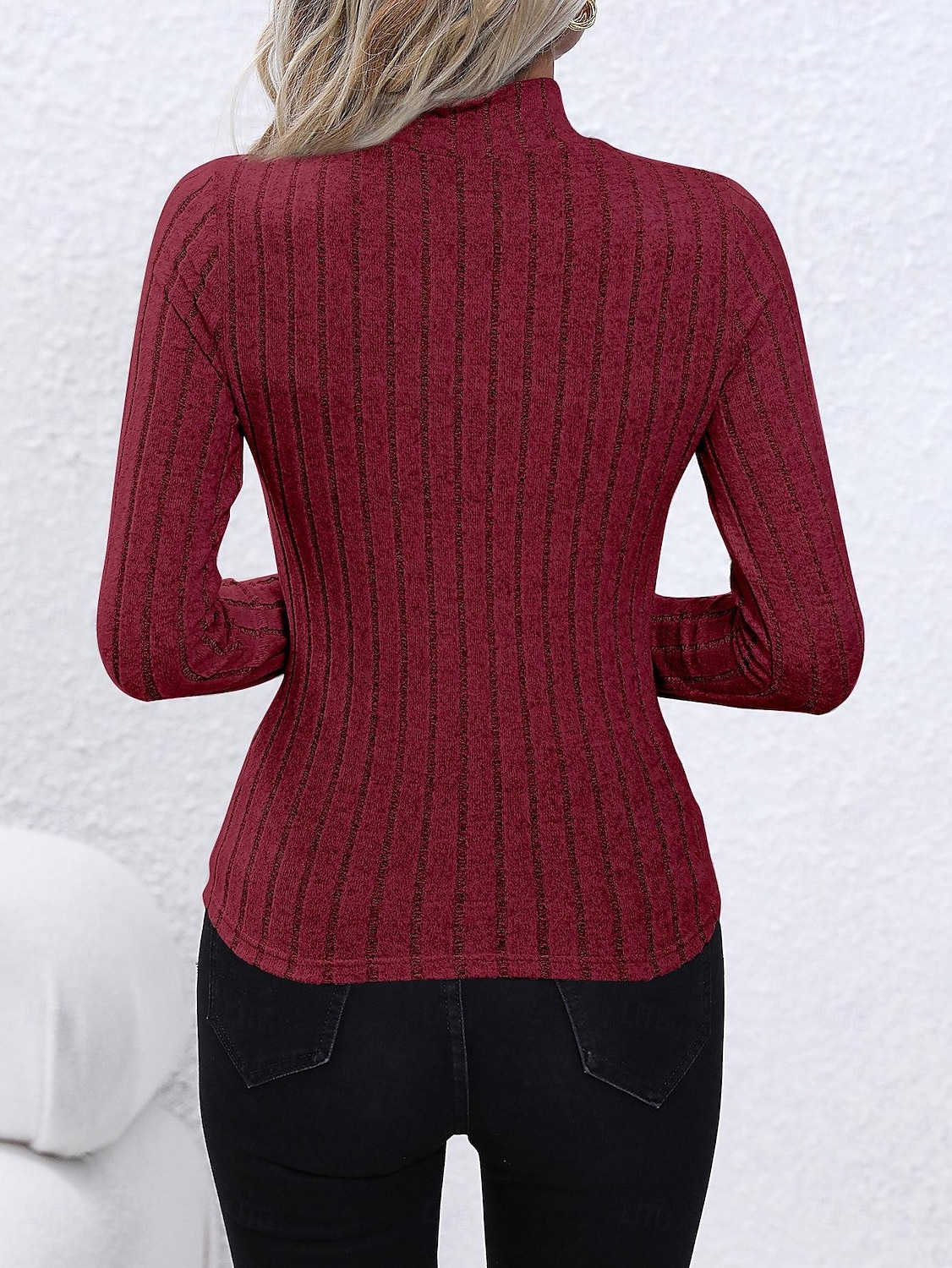Women's Shirt Solid Color Stylish Modern Long Sleeve Turtleneck High Neck Regular Tops Work Red Fall Winter 2025 - $21.99 –P2