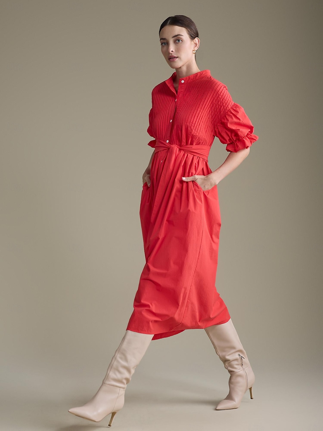 robe longue ceinturée en coton uni à col Henley de 2025 ? $78.99 –P6