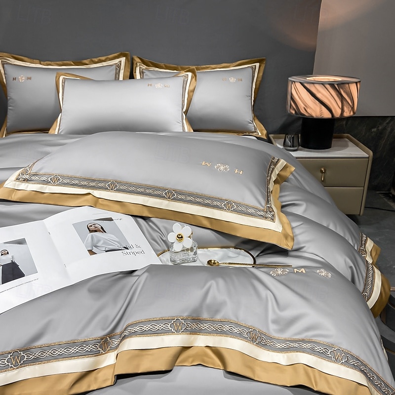 Conjunto de cama com capa de edredom de 4 peças, 100% algodão orgânico, tecido macio e respirável, inclui capa de edredom e fronhas para um sono confortável de 2025 por $196.99 –P6