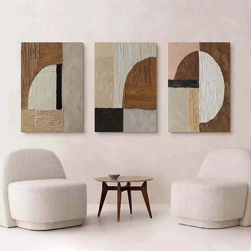 art mural wabi sabi marron et blanc peint à la main peinture abstraite marron et noire sur toile peinture texturée blanche grande décoration murale neutre pour le salon cadre tendu de 2025 ? $131.99 –P3