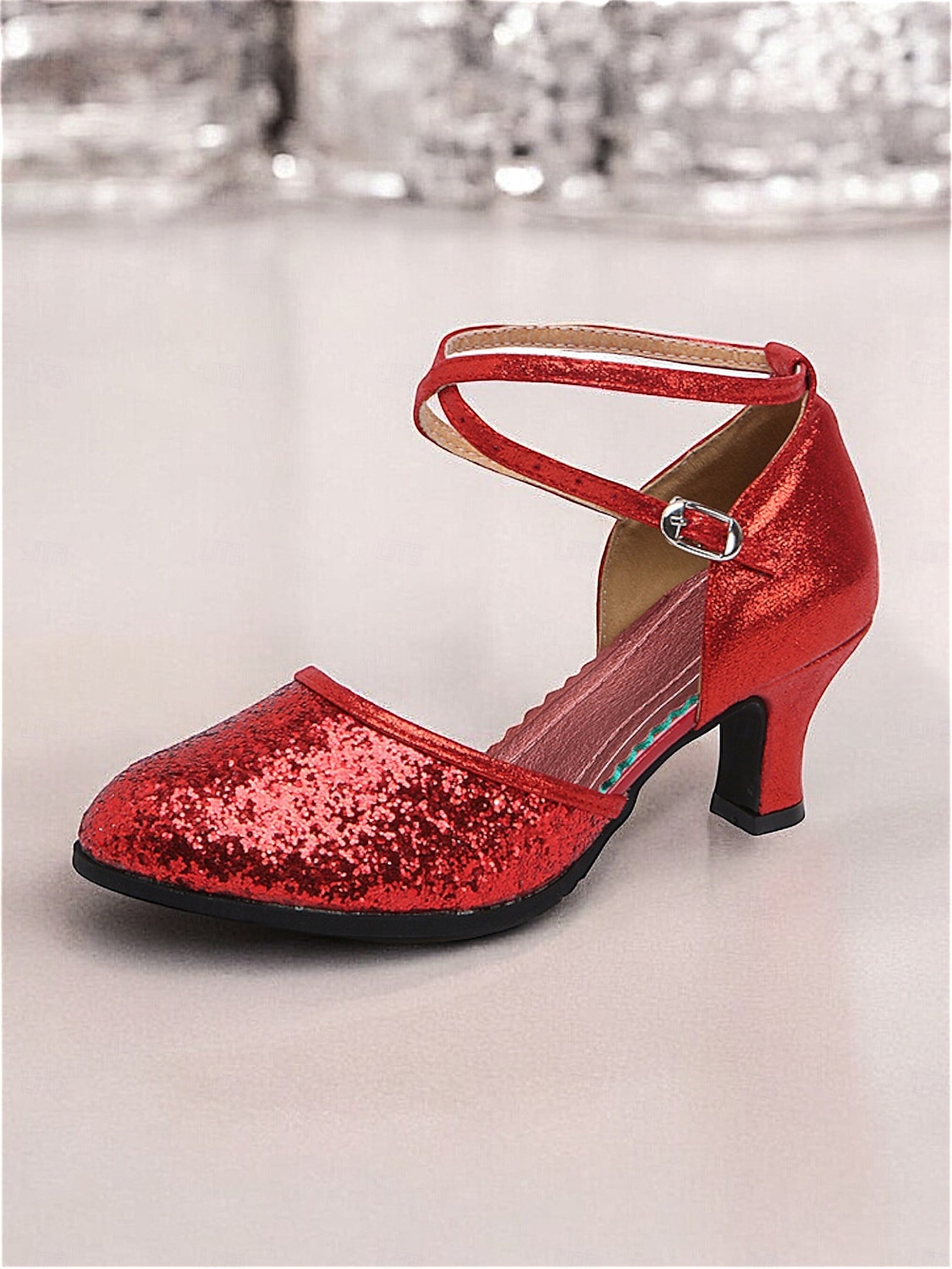 damskie srebrne, brokatowe buty do tańca latynoskiego z paskiem na kostce, idealne do występów towarzyskich 2025 - $32.99 –P2