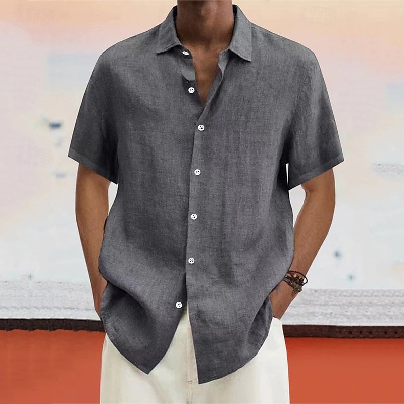 Voor heren linnen overhemd Zomer overhemd Strand Kleding Overhemd met knopen Effen Vakantie Curise Zwart Wit blauw Licht Paars Korte mouw Strijkijzer Lente & Herfst Kleding Button-omlaag 2025 - $20.99 –P4