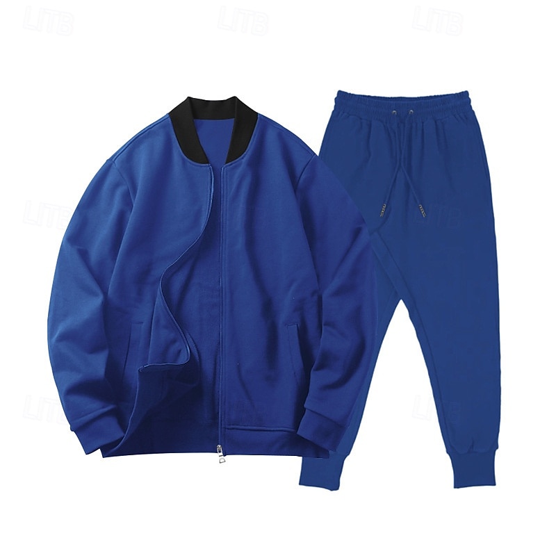 Herren Trainingsanzug Jogginganzug Sweatshirt mit durchgehendem Reißverschluss Marineblau Stehkragen Einfach 2 teilig Täglich Sport & Outdoor Ferien Polyester Streetwear Basic Lässig Frühling & Herbst 2026 - $40.99 –P4