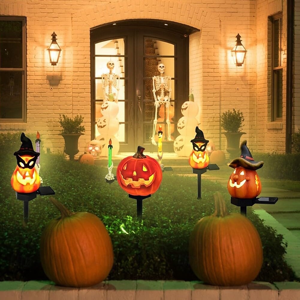 halloween kültéri napelemes pumplin lámpák jack o lámpás modern udvarhoz műgyanta padlóbetét táj dekoráció hamis sütőtök fények 2025 - $15.99 –P4