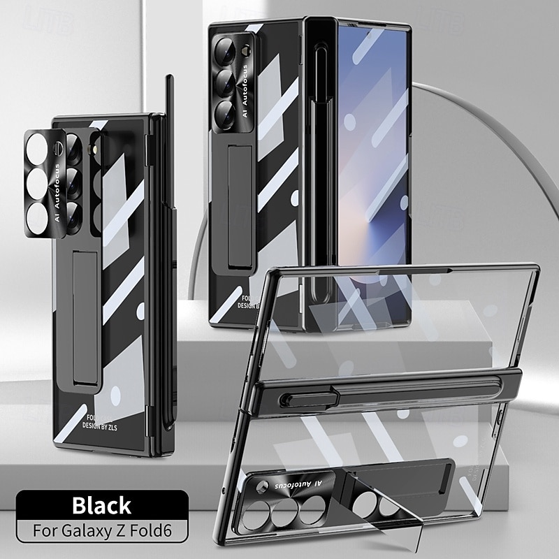 telefon Ügy Kompatibilitás Samsung Galaxy Z Hajtogatás 6 Z Fold 5 Z Fold 4 Z Fold 3 Fekete tok Állvánnyal és Képernyővédő Mágneses Retro Páncél PC Fém 2025 - $39.99 –P1