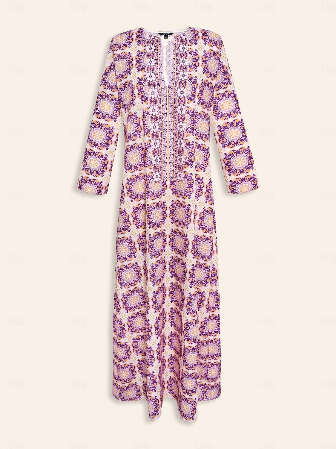 robe longue ethnique à col cranté et fleurs de 2025 ? $52.99 –P8