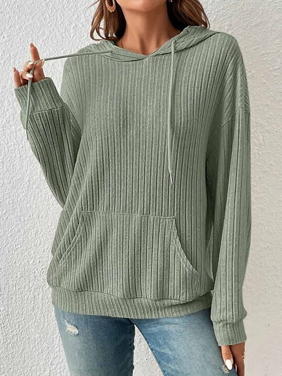 sweat à capuche femme uni col ras du cou manches longues noir vert beige gris automne hiver de 2025 ? $37.99 –P7