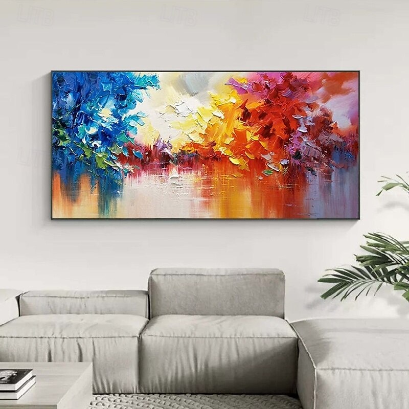 handgemalte abstrakte blaue Waldgemälde auf Leinwand, handgemachtes, farbenfrohes, strukturiertes Acrylgemälde, Wandkunst, handgemaltes Kunstwerk, grünes Ölgemälde für Wohnzimmer, Büro, 2025 - $116.99 –P4