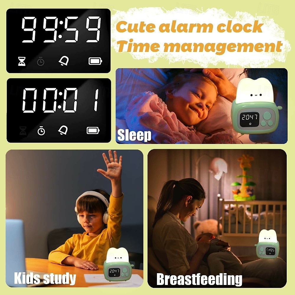 Toast Clock Timer Lamp Cute LED Bread Night Light with USB Dimmable Table Clock Alarm for Kids Soft Light 2025 - $23.99 –P6