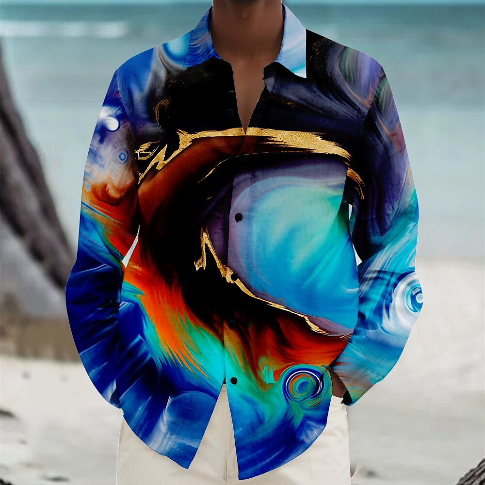 Men's Beach Shirt Button Up Shirt Long Sleeve Hawaiian Vacation Daily Fall Winter Spring & Summer Collared Shirts 3D Print Red Blue Green Multi Color 2025 - $25.99 –P1