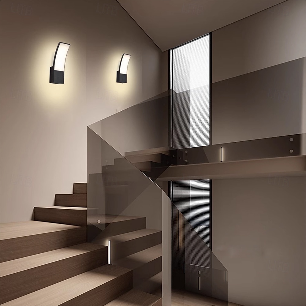 luz de parede externa led 12w arco moderno luz de parede externa à prova d'água ip65 estável em luz de parede preta externa adequada para varanda externa pátio jardim banheiro quarto 85-265v de 2025 por $41.99 –P5
