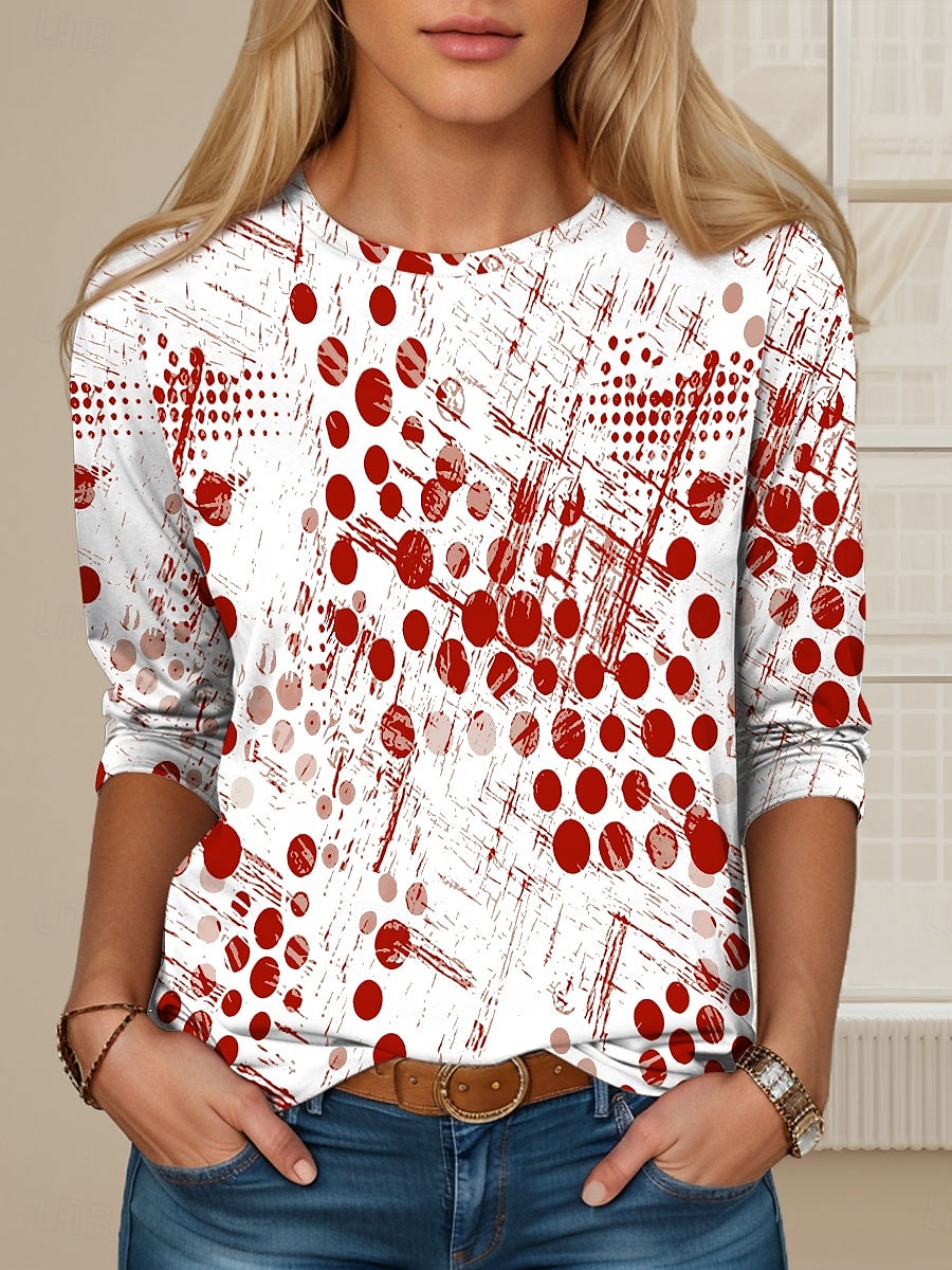 t-shirt femme décontracté imprimé manches longues hauts réguliers col rond quotidien rouge bleu orange vert printemps automne de 2025 ? $22.99 –P1