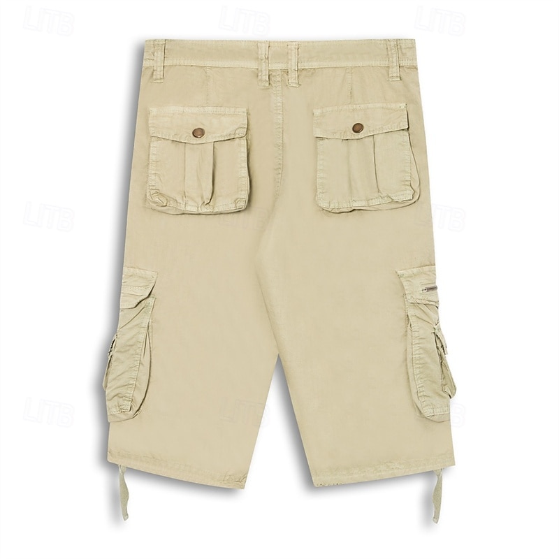 Men's Cargo Shorts Bermuda shorts Work Shorts Hiking Shorts Leg Drawstring Multi Pocket 6 Pocket Plain Knee Length Sports Outdoor Going out Streetwear Classic Black Red 2025 - $36.99 –P2