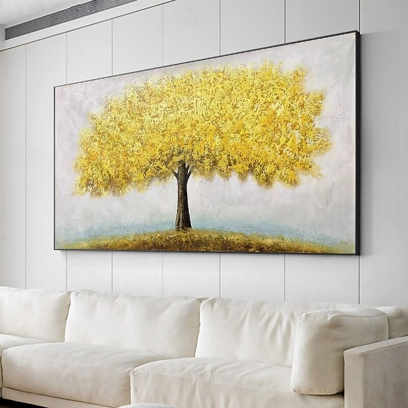 großes handgemaltes 3D-Ölgemälde auf Leinwand mit goldenem Baum, handgefertigtes Herbstlandschaftsgemälde, handgefertigte Wandkunst, botanisches Messergemälde, leichtes luxuriöses Ölgemälde mit 2025 - $125.99 –P4