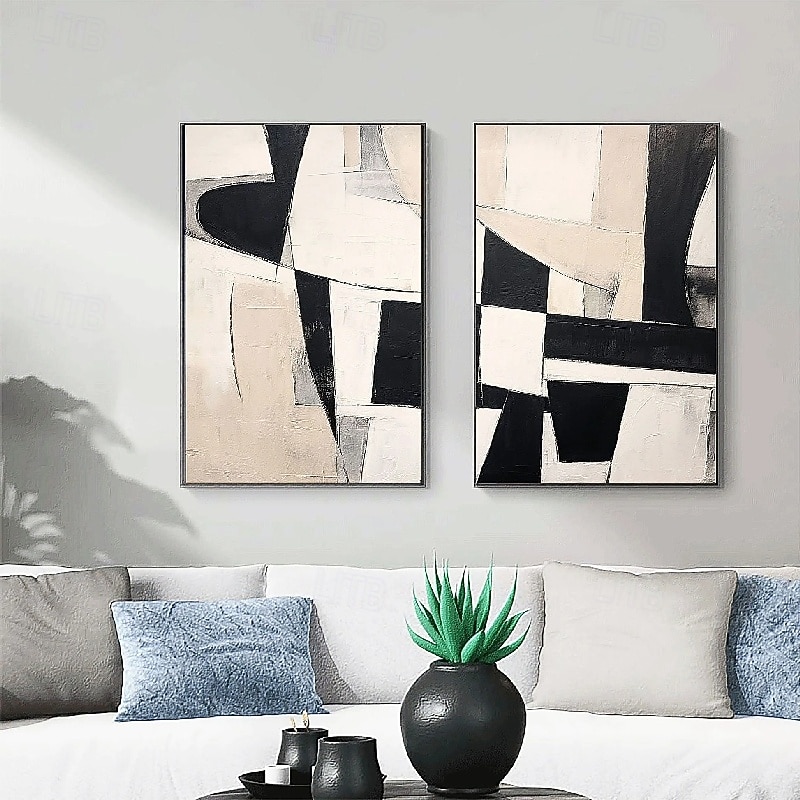 peinture à l'huile noire 3D faite à la main sur toile grande peinture à l'huile abstraite texturée au couteau à palette art mural bohème œuvre d'art minimaliste contemporaine personnalisée pour salon de 2025 ? $108.99 –P2
