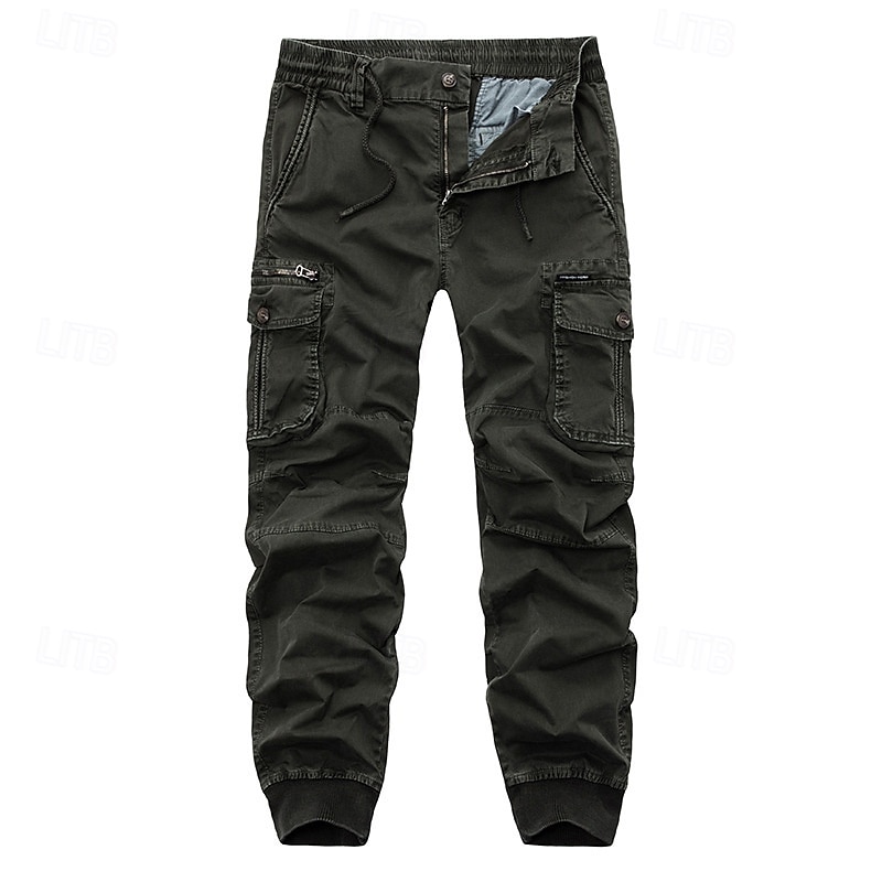 Men's Cargo Pants Joggers Tactical Pants Trousers Buttons Multi Pocket Elastic Cuff Plain Wearable Outdoor Daily Camping & Hiking Fashion Classic Black Wine 2025 - $40.99 –P6
