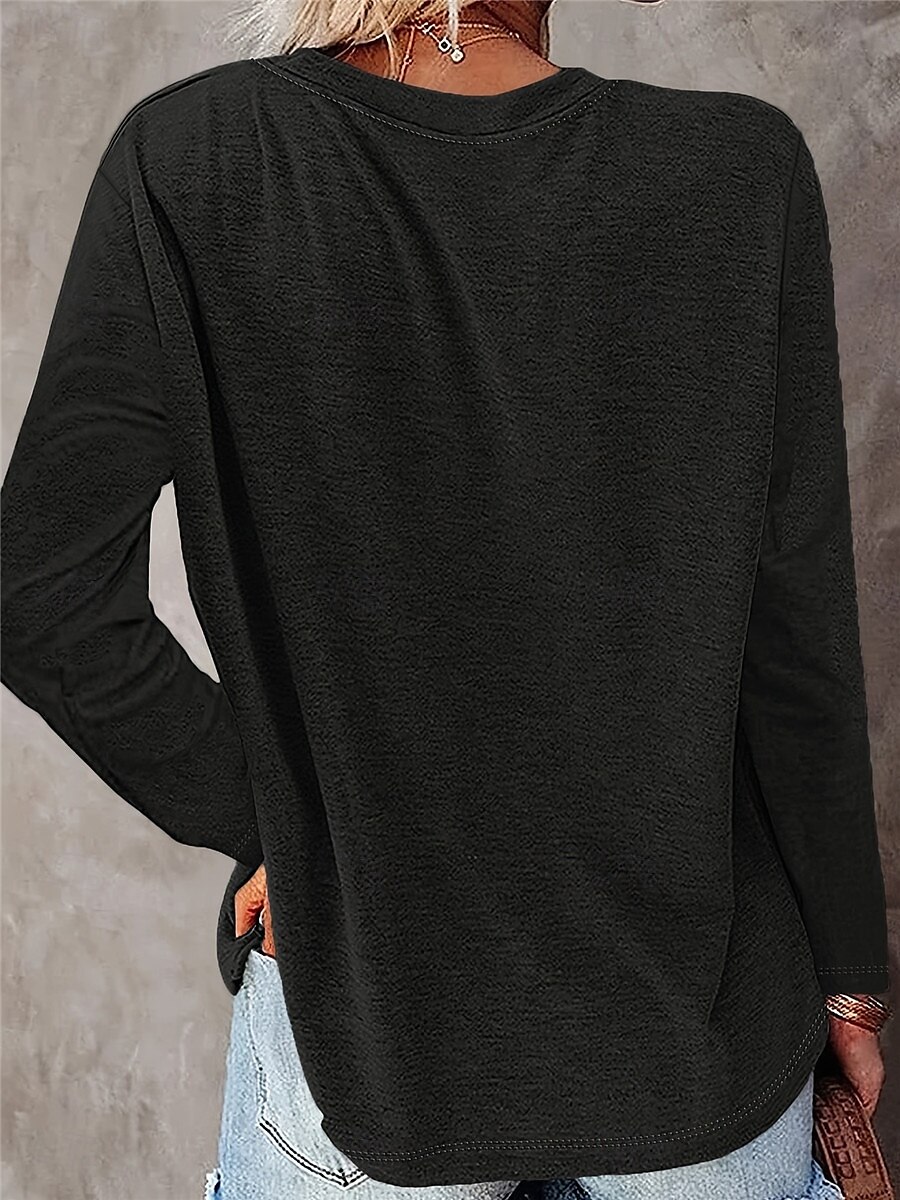 Dam T-shirt Nyans Hjärta Ledigt Långärmad Rund hals Vanliga toppar Dagligen Mönster Svart Vår Höst 2025 - $22.99 –P2