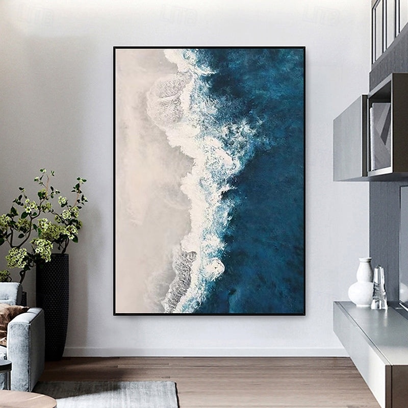 groot blauw golf schilderij handgeschilderd zwart abstract schilderij handgemaakt blauw en wit olieverfschilderij canvas kunst modern schilderij groot kunstwerk abstract canvas schilderij wandkunst 2025 - $116.99 –P2