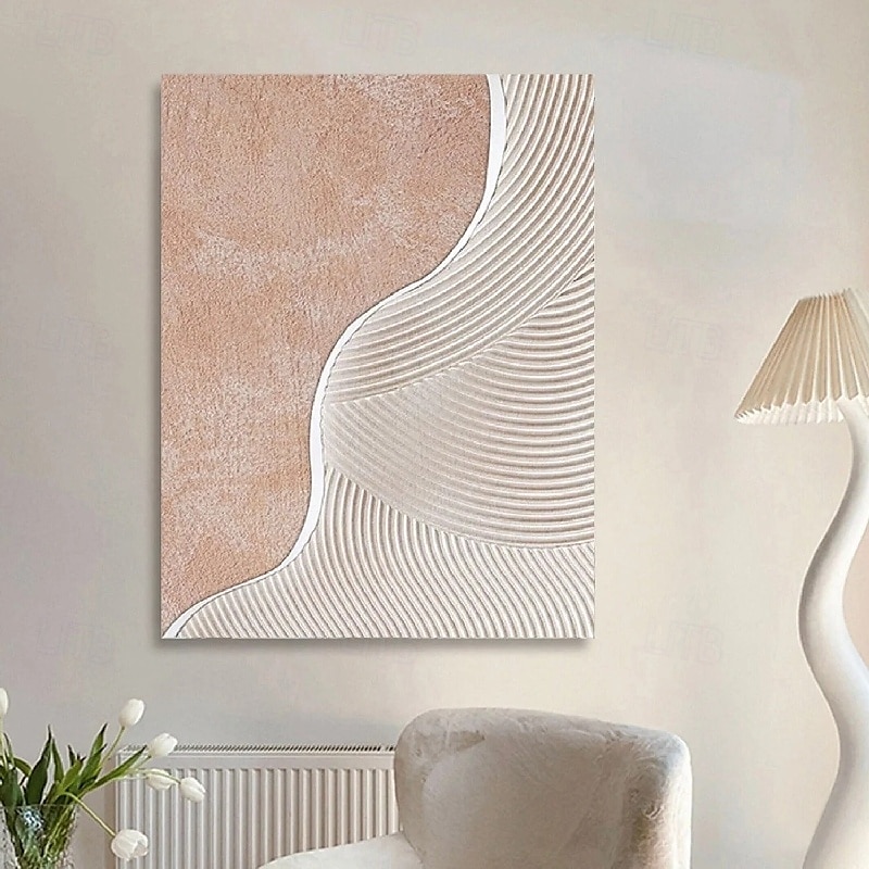 handgemachtes 3D-Ölgemälde mit rosa Welle auf Leinwand, groß, handgemalt, abstrakt, strukturiert, Palettenmesser, Boho-Ölgemälde, Wandkunst, individuelles zeitgenössisches minimalistisches Kunstwerk 2025 - $116.99 –P4