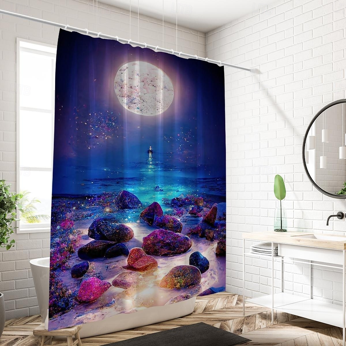 2025年 フック付きシャワーカーテン 180cm*180cm(70"*70") ポリエステル洗濯可能防水パターンバスルームバスタブデコ海岸の海  コレクション – $19.99 –P3