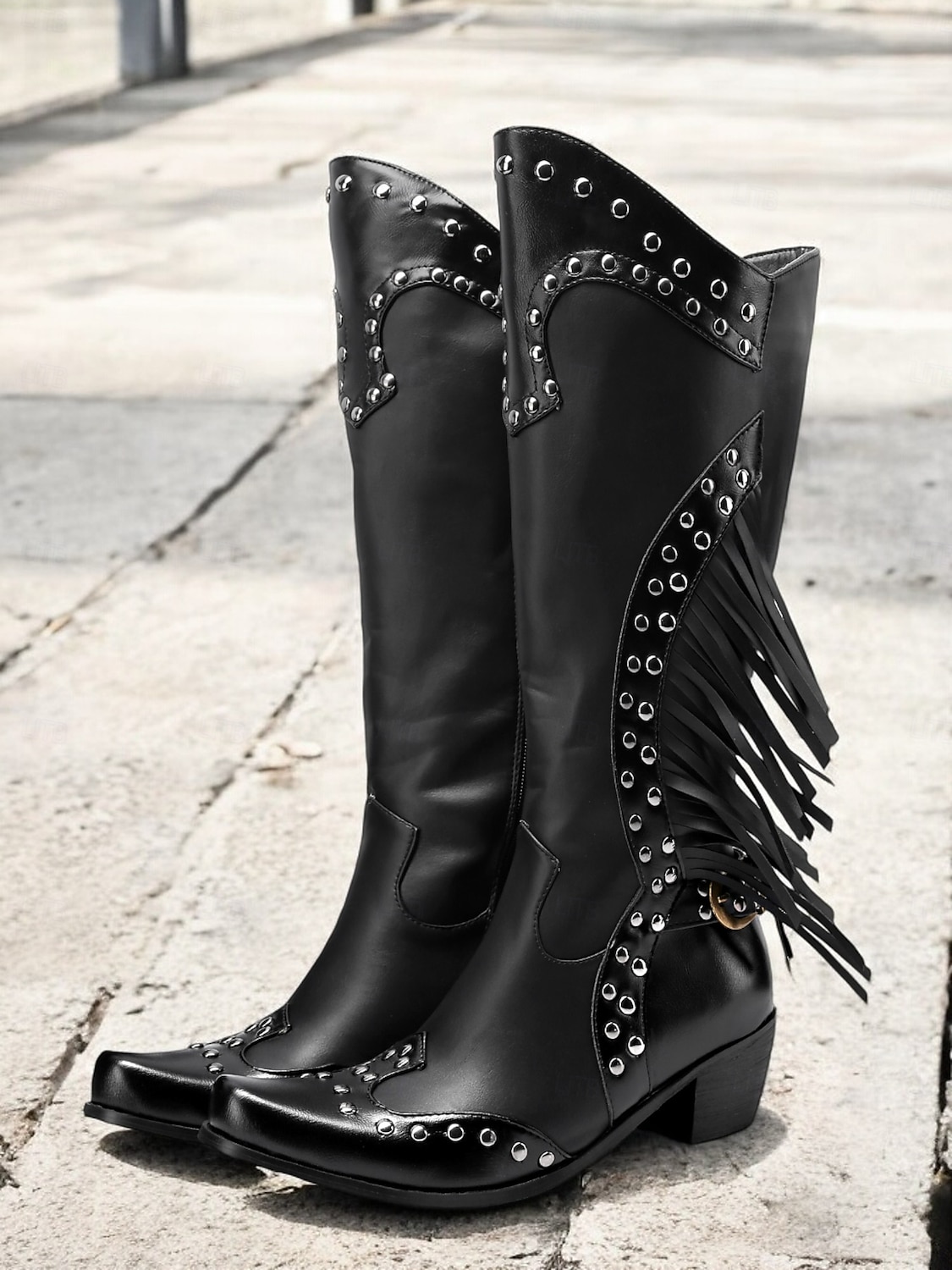 dámské hnědé westernové kovbojské boty s třásněmi a cvočky, vintage boty ke kolenům pro rodeo a country outfit 2025 - $79.99 –P1