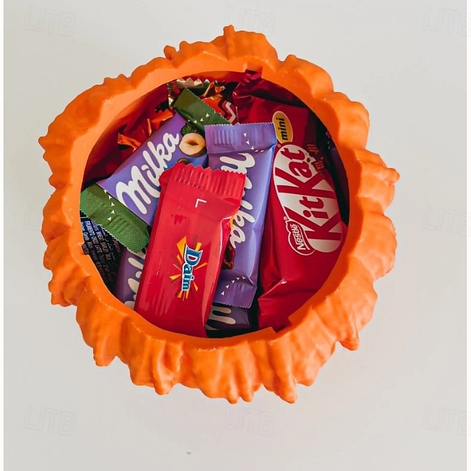 Tazón de calabaza derretida para dulces de Halloween, tazón de calabaza de Halloween con tapa, plato de dulces de calavera derretida para decoraciones de Halloween, suministros aterradores para 2026 - $21.99 –P2