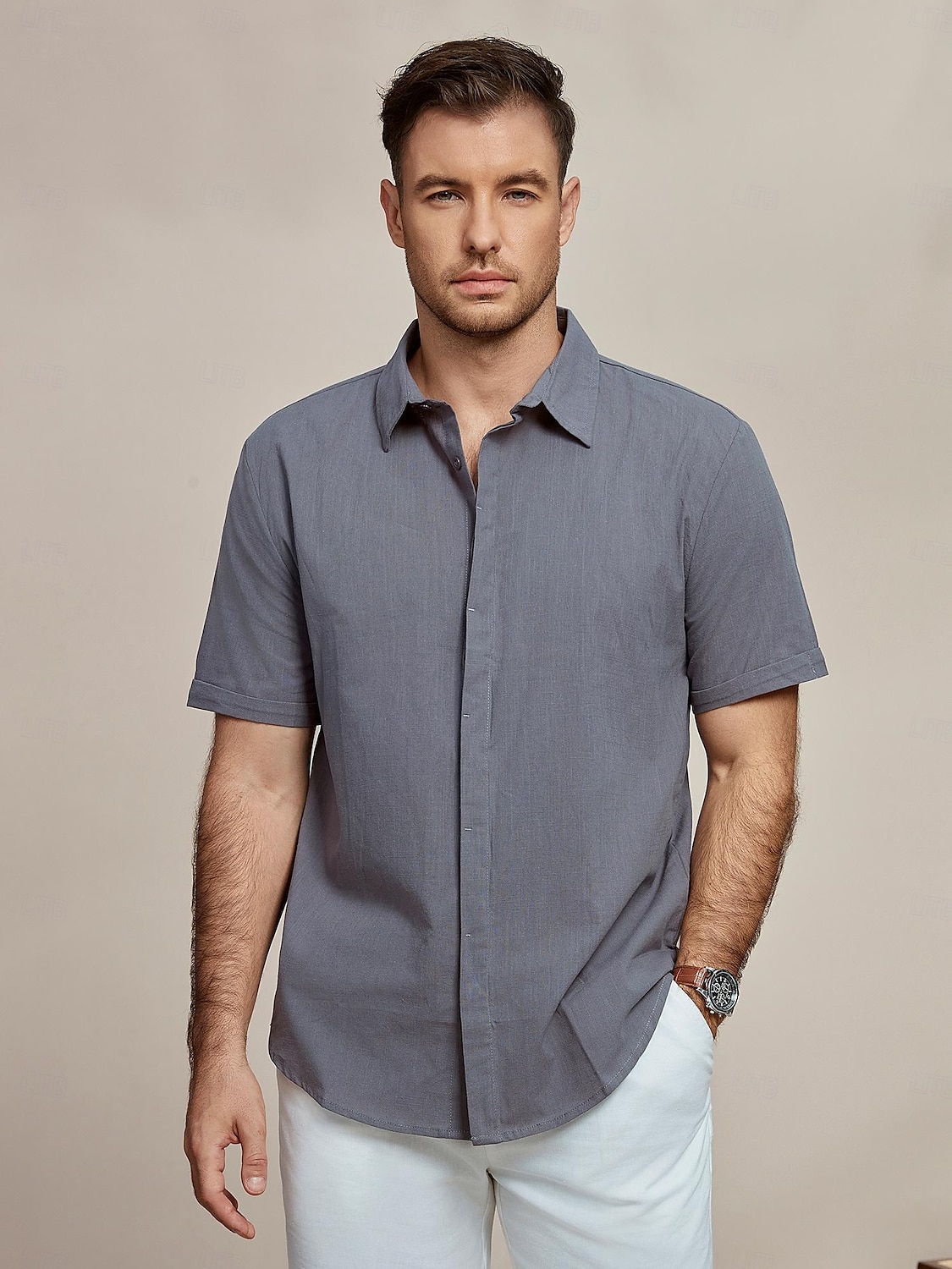 Herren Hemd leinenhemd Sommerhemd Lässiges Hemd Strandhemd Glatt Casual Täglich Dunkelgray Kurzarm Kargen Sommer Bekleidung 2025 - $23.99 –P2
