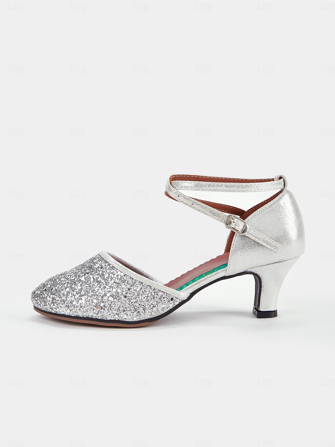 damskie srebrne, brokatowe buty do tańca latynoskiego z paskiem na kostce, idealne do występów towarzyskich 2025 - $32.99 –P6