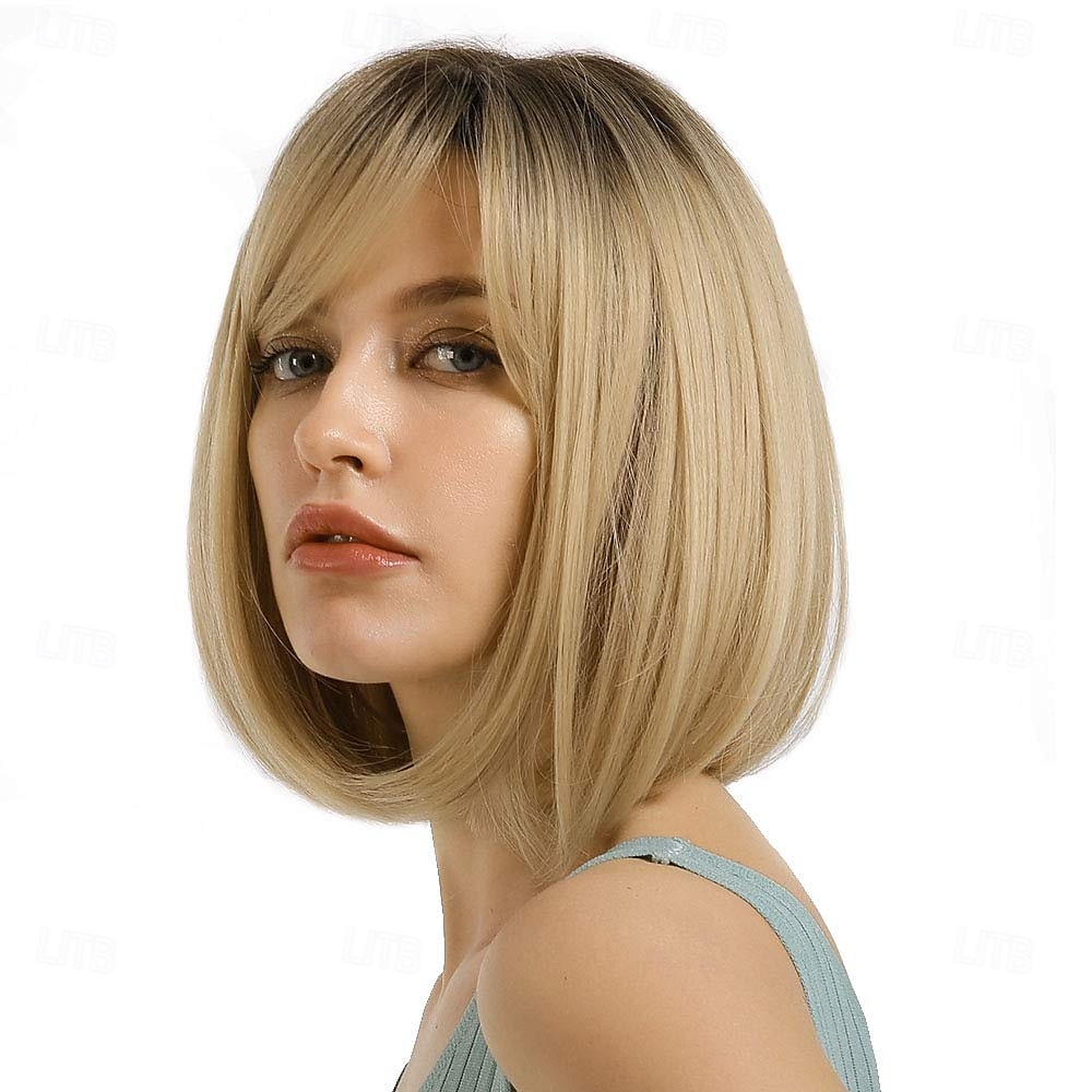 peruca bob com franja perucas de cabelo curto para mulheres peruca reta peruca bob sintética natural resistente ao calor perucas laterais para festa uso diário de 2025 por $18.99 –P6