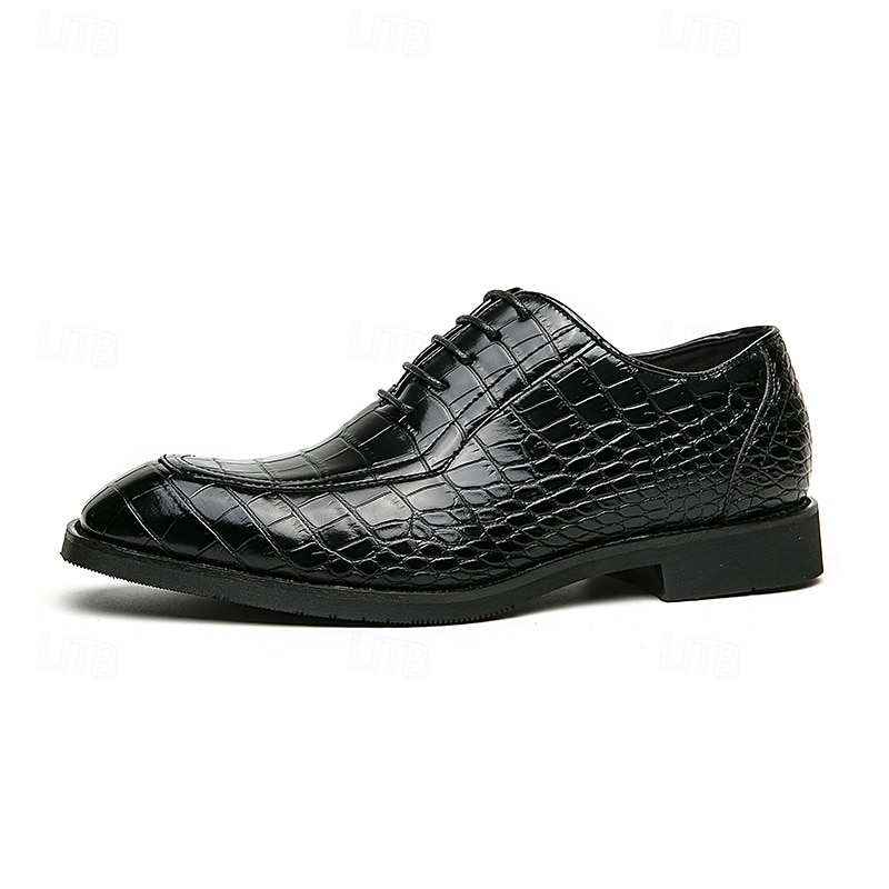 Sapatos sociais masculinos oxford de couro sintético com relevo de crocodilo preto - calçados formais elegantes com cadarço para negócios e ocasiões especiais de 2025 por $54.99 –P1