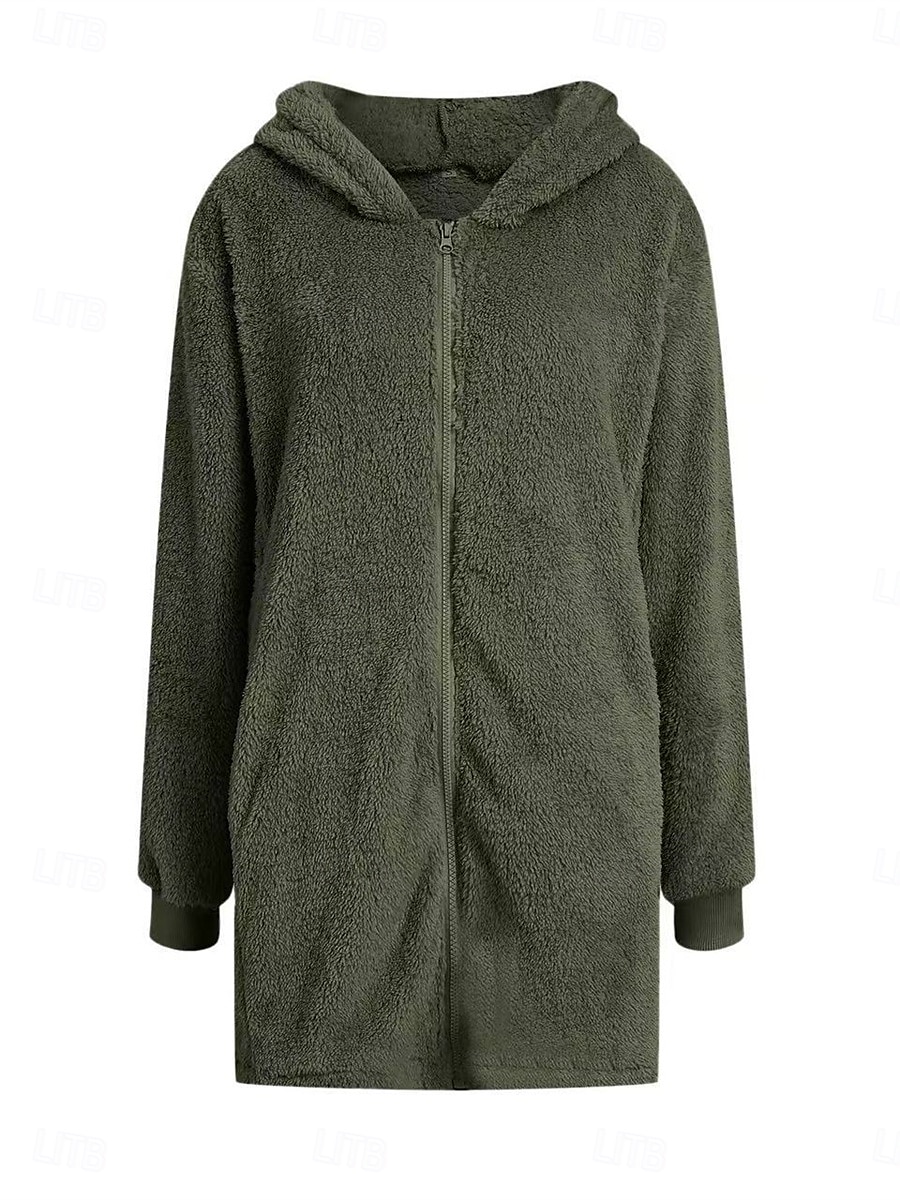 Mulheres Casaco de lã Casaco de pelúcia Casaco com capuz Manter Quente Respirável Zíper Bolsos Forrada com Fleece Casual Bloco de cor Férias Rua Roupa Diária Para Noite Zíper Longo Capuz Normal Manga de 2025 por $25.19 –P3