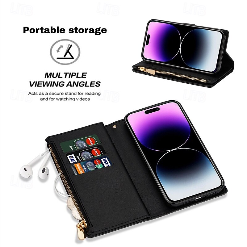 Phone Case For iPhone 16 Pro Max Plus iPhone 15 Pro Max Plus iPhone 14 13 12 11 Pro Max Plus Mini SE Wallet Case with Stand Holder Magnetic Zipper Retro TPU PU Leather 2025 - $24.99 –P9
