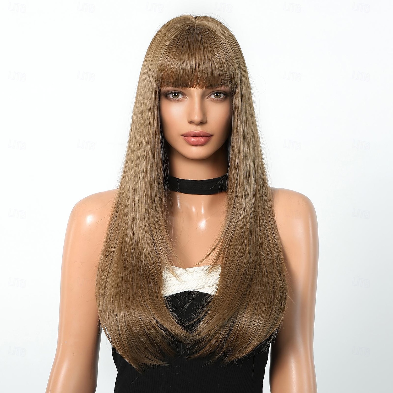 Peruca sintética feminina de 26 polegadas, cor gradiente, cabelo longo e liso marrom com franja, moda diária, festa, cosplay de 2026 por $25.99 –P5