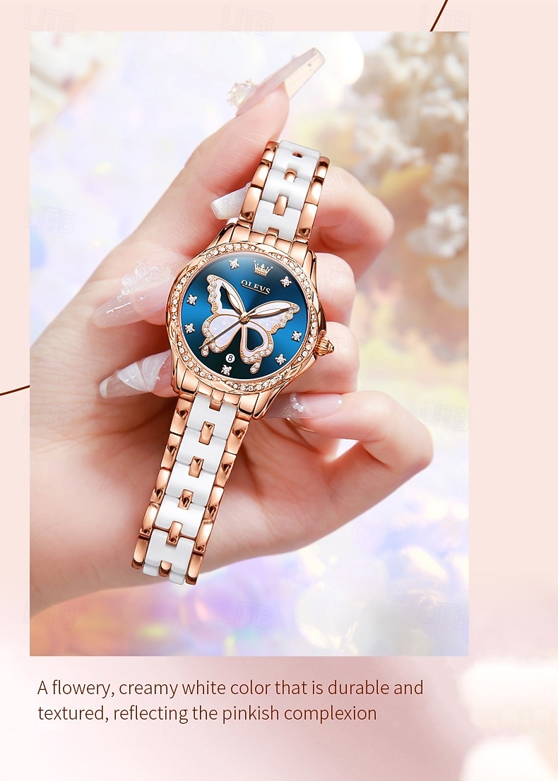 OLEVS 5610 Mother's Day Gift for Women's Watches Elegant Fashion Rhinestone Bezel Ceramic Strap Wristwatch Waterproof Luminous Automatic Watch 2026 - $62.99 –P8
