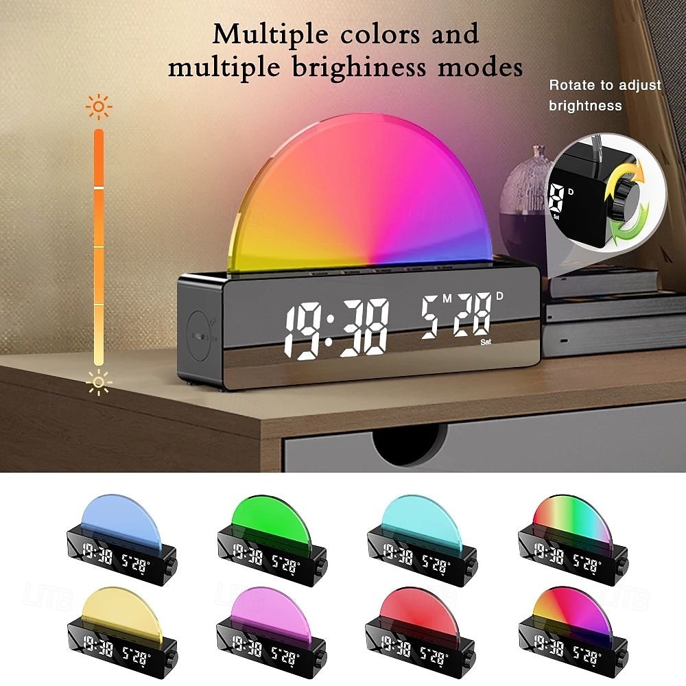 LED Slimme Lamp Zonsopgang Alarmklok Wake Up Licht Dageraad Simulator Bedlamp Multicolor Nachtlamp met USB Oplader 2025 - $34.99 –P13