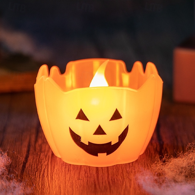 Halloween-Kürbislichter mit flackerndem LED-Kerzenlicht, Halloween-Jack-o-Lantern-Schneekumpel-Ornament für Schreibtisch und Garten, die Denkerstatue, Regenbogen-Party-Anzieh-Requisiten, 6/12 Stück 2025 - $11.49 –P7