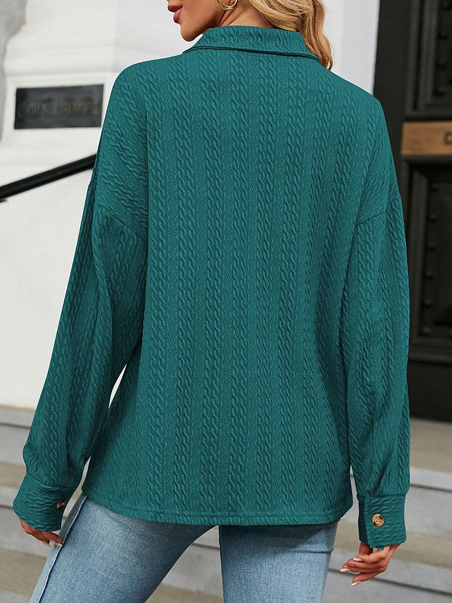 Dames Blouse Effen Kleur Casual Lange mouw Overhemdkraag Dagelijks Grijs-Groen blauw Groen Beige Zomer Lente Herfst 2025 - $34.99 –P2