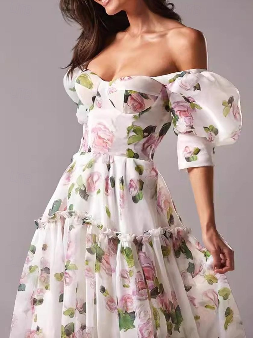 Dámské Valentýn Maxi šaty Vintage šaty Šaty pro svatební hosty Květinový Večírek retro Denní Rande Jdeme ven Zip S řemínky Poloviční rukáv Pod rameny Šaty Štíhlý Světlá růžová Vodní modrá Léto Jaro S 2025 - $63.99 –P3