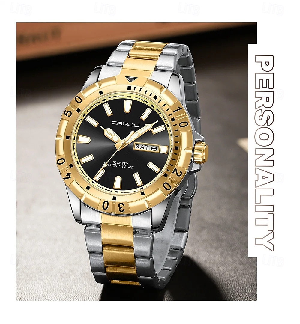 Crrju top original hommes montre à quartz vert montre étanche pour hommes en acier inoxydable quartz hommes montre de luxe montre-bracelet lumineuse de 2025 ? $28.99 –P1