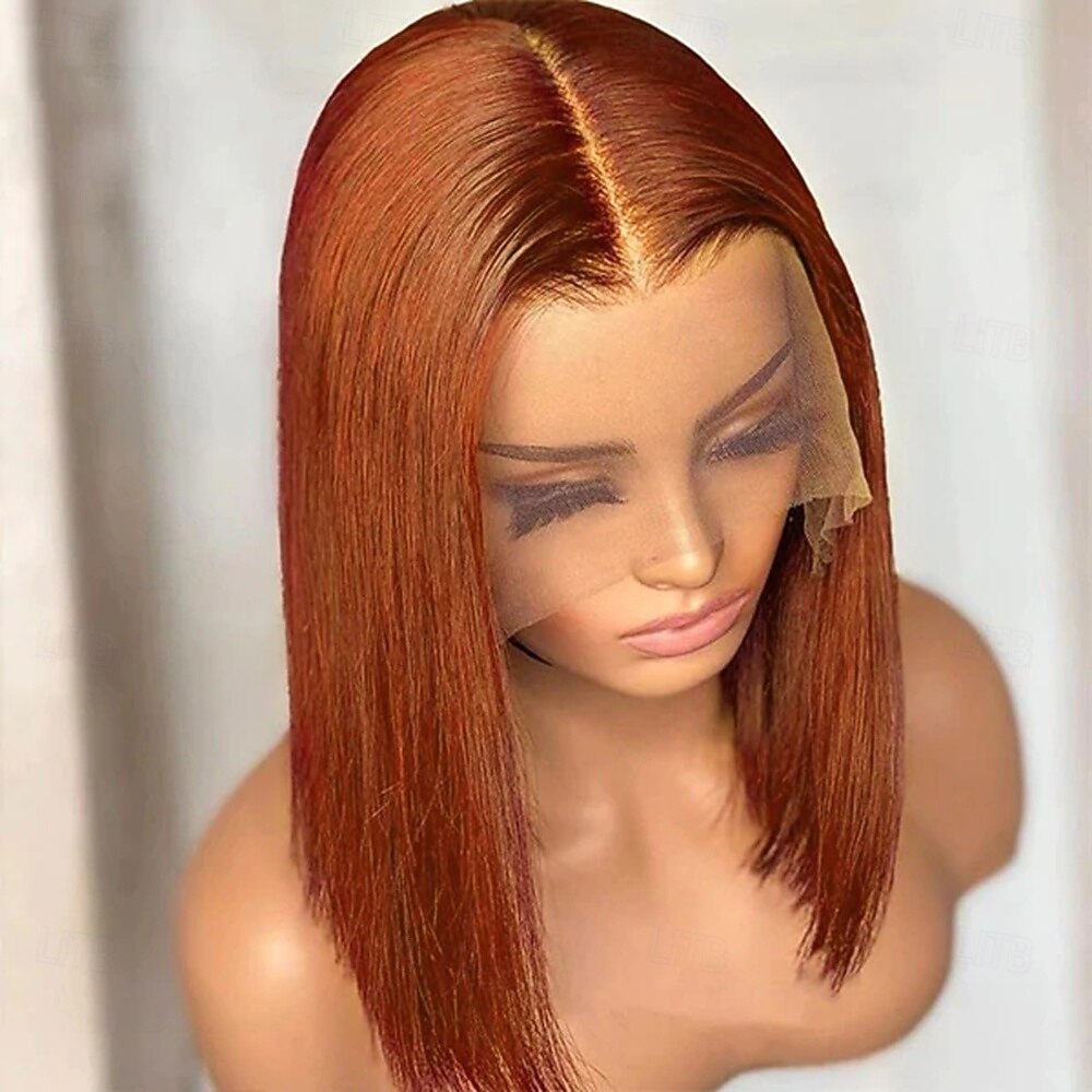 Parrucca frontale in pizzo 13x4, parrucca corta in pizzo frontale, parrucche per capelli umani colorati, densità 150% del 2025 a $160.99 –P3