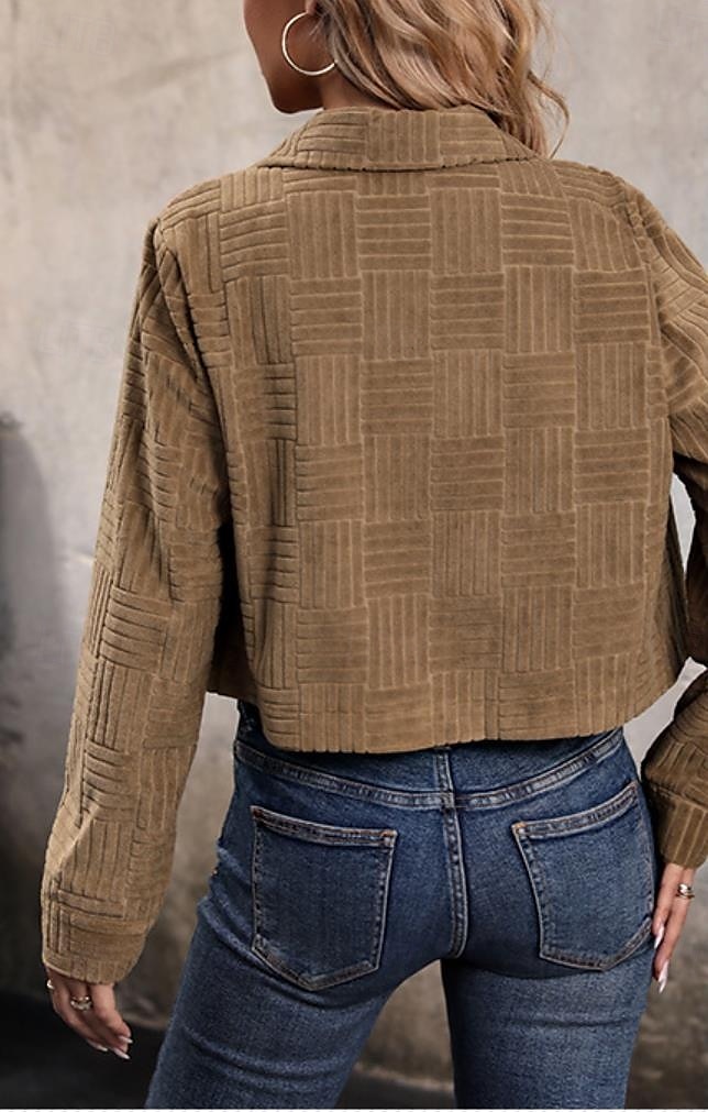 Dam Jacka Fest Knapp Ensfärgat Vindtät Vintage Normal Ytterkläder Långärmad Höst Khaki grön S 2025 - $57.99 –P2